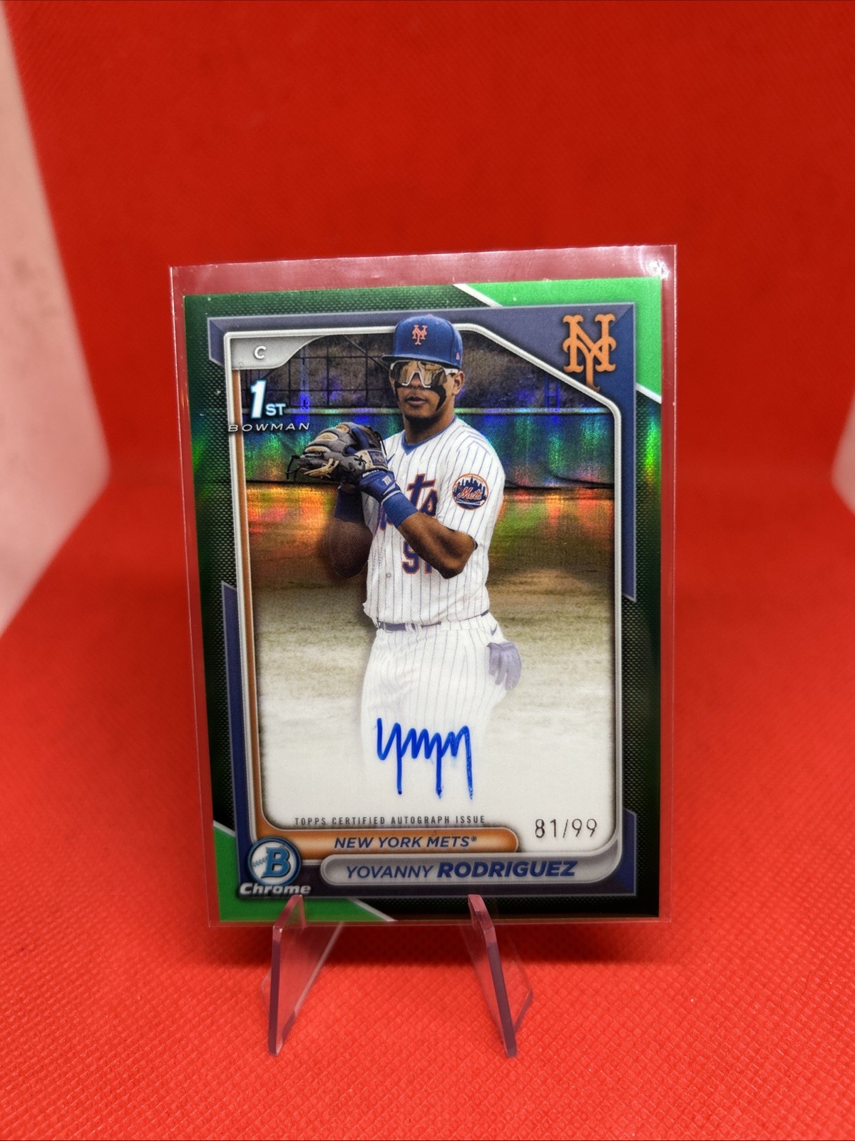 2024 Bowman Chrome Yovanny Rodriguez 1st Bowman Green Auto /99 Mets Card