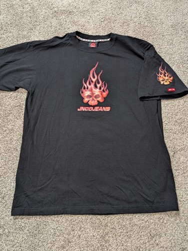 Vintage JNCO Shirt Mens XL Black Flaming Skull Flames Y2K Grunge Rare - Picture 1 of 8