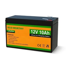 ECO-WORTHY 12V 10Ah Lithium LiFePO4 Deep Cycle Battery with 3000+ 10AH 