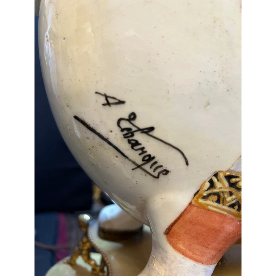 "Par de lámparas antiguas de porcelana JARRÓN ALMOHADA 31"" T de A. Lebarque" Foto 3 de 4