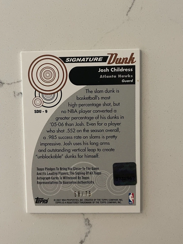 Autógrafo Josh Childress 58/75: 2006-07 Topps marca registrada mueve firma Dunk Foto 2 de 2