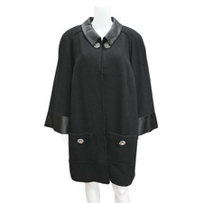 CHANEL | Black Tweed Satin Trim Overcoat Size 48 Approx US XL