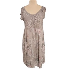 Boho Chic Italy Made Floral Lace Dress Viscose Crochet Overlay Medium Y2K