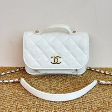Auth Chanel Mini Flap Bag Caviar Leather Top Handle Crossbody Bag Gold Hardware