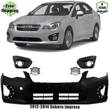 Front Bumper Cover Fascia & Fog Light Assembly Kit For 2012-2014 Subaru Impreza