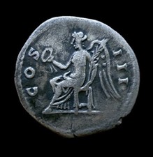Hadrian Silver Denarius 128–132 AD Rome Mint COS III Victory Seated RIC 345