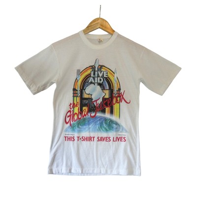 Live Aid USA ''The Global Jukebox'' Vintage Rock Band T-Shirt Juli 1985 Größe Small