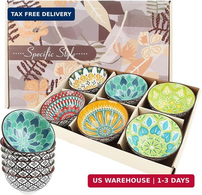4.75inch Boho Ceramic Cereal Bowl Set of 6, Colorful Porcelain Kitchen Soup Serv