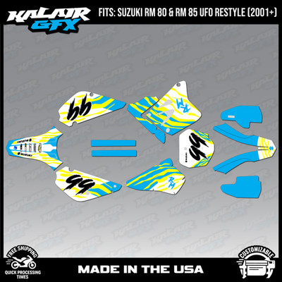 Graphics Kit for Suzuki RM85 (2001-2023) UFO Restyle Raid - CYAN
