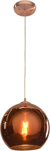 Brushed Copper Glow Pendant Light - 10" Wide with Copper Shade - Picture 2 of 3