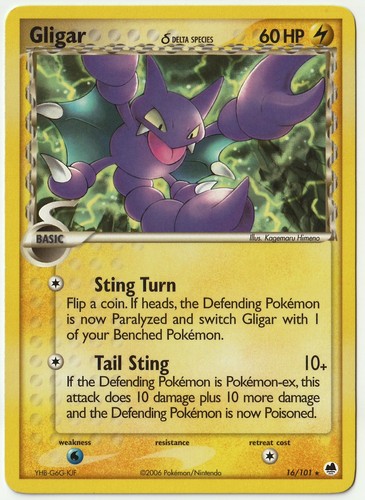 Gligar (Delta Species) 16/101 Dragon Frontiers Rare/ Lightly Played/ Pokemon TCG