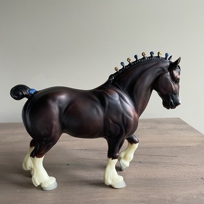 Breyer Clydesdale Stallion Mahogany Bay Blue and Gold Bobs #738 1998-2002 USA