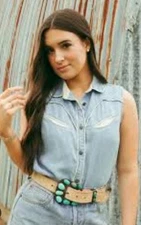 Tasha Polizi Sleeveless Denim Top Vest Chambray Denim Size Small NWT $204