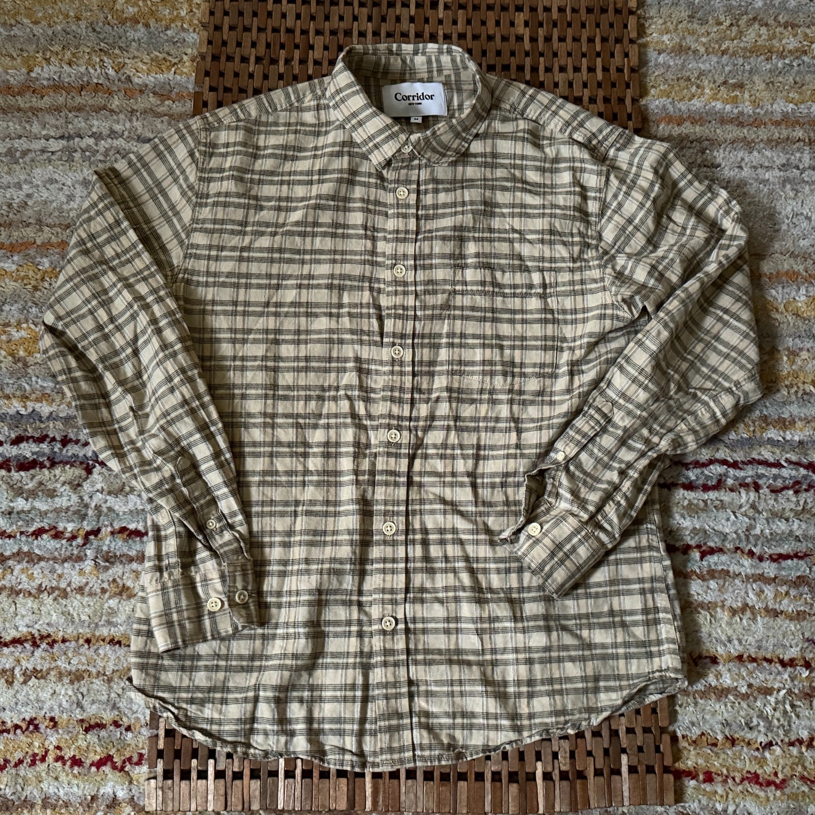 Corridor NYC Tan Check Button Down Work Shirt Men… - image 1