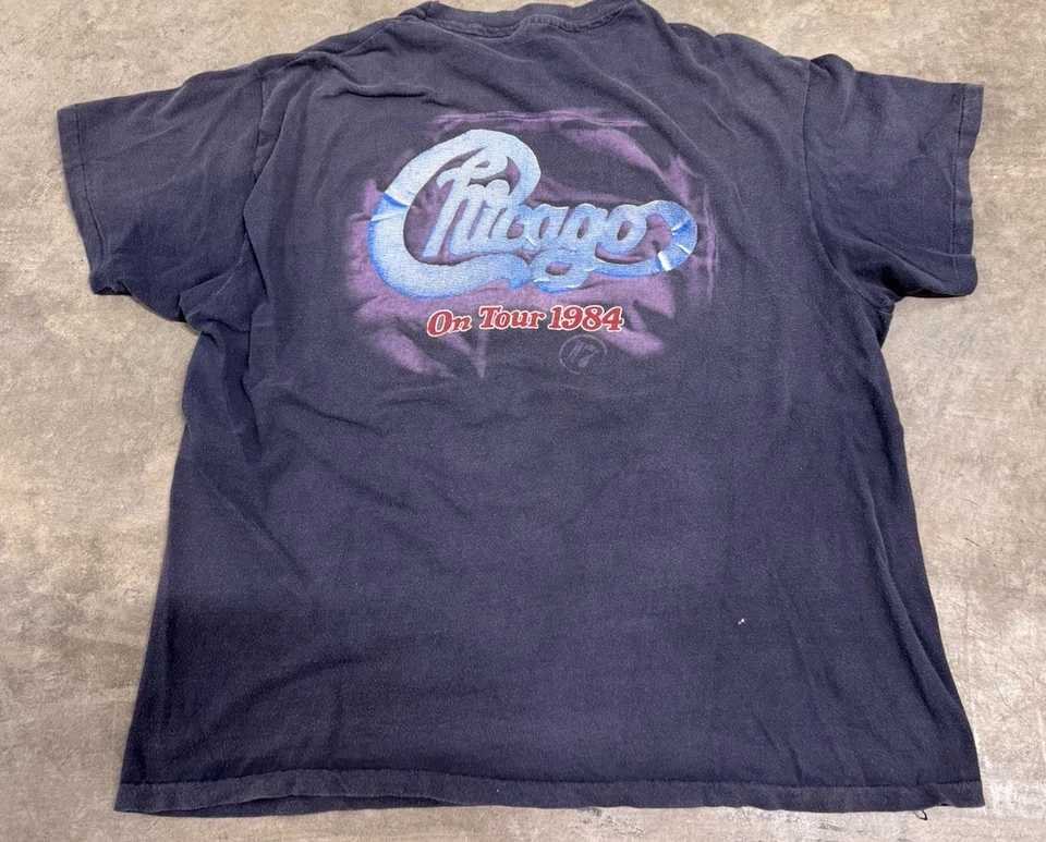 Vintage Chicago Band Shirt Mens Medium 1984 World Tour 80s Hanes Faded Music Tee - Image 4 of 4