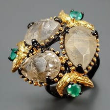 Popular ring Natural Rutilated Quartz Ring 925 Sterling Silver Size 7.5 /R430065