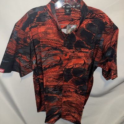 Tanoa Samoa Shirt Mens L Stretch Button Up Samoan Tribal Design red aloha $60