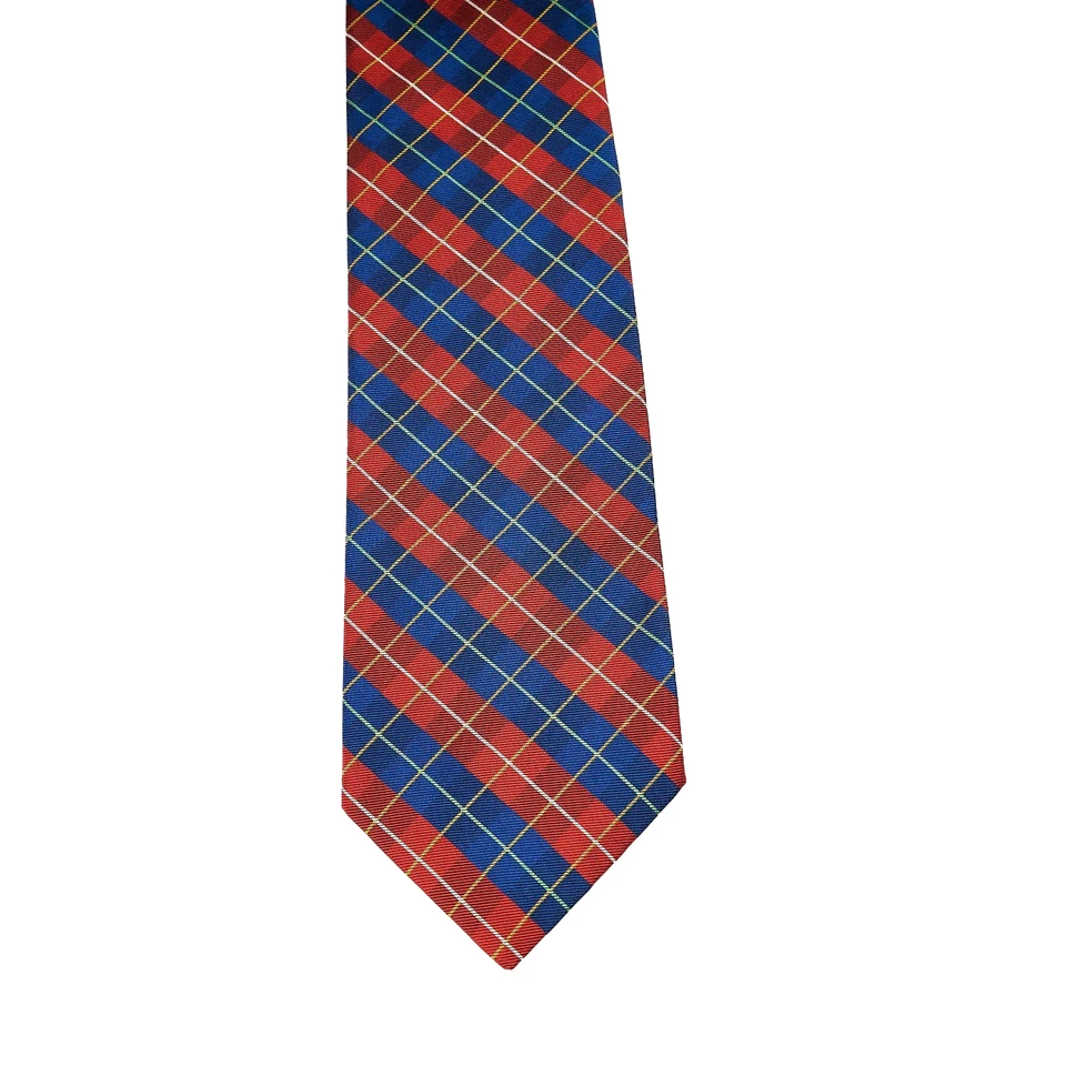 Corbata de seda Ben plateada roja azul escocesa tartán inglés puro 3,25x56 Foto 2 de 4