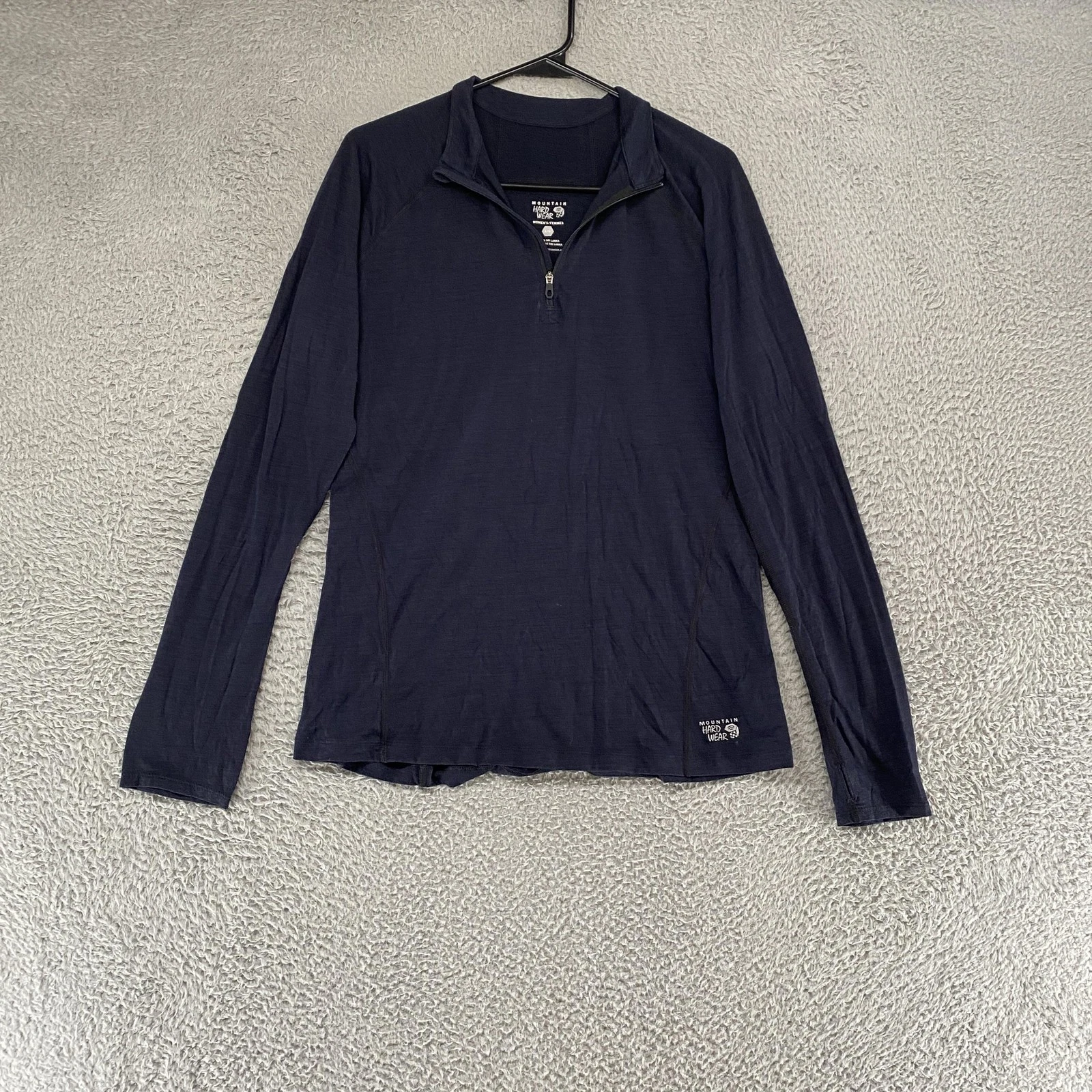 Mountain Hardwear Quarter Zip Pullover Womens Large Merino Wool Base Layer Navy