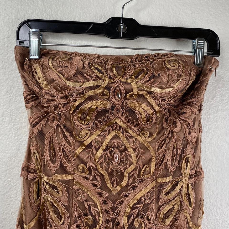 Sue Wong ноктюрн женщин без бретелек бисером коктейльное выпускное Y2K золото коричневый размер 0 - Изображение 4 из 4