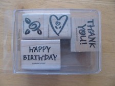 Stampin' Up Rubber Stamp Set MINI BOLD GREETINGS 1997 4 Pcs. Original Case USED
