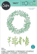 New Retired Sizzix Thinlits 6pc Wild Leaves Wreath #665287 Retail $25.99 L Jones