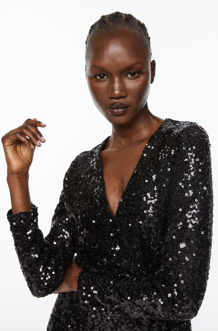 h&m ladies sequined wrap dress product info and reviews Ladies - Black Sequined Wrap Dress - Size: S
