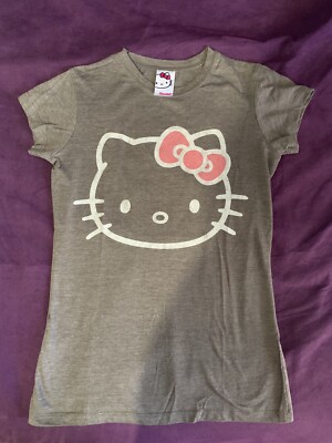Sanrio Official Hello Kitty M Medium Baby Doll Tee Shirt Grey Pink White CUTE
