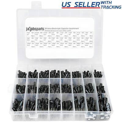 500pc Radial Electrolytic Capacitor Assortment Kit 24 Value 0.1uF-1000uF 10V-50V