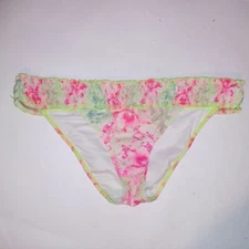 Victoria Secret Swim Bikini Bottom Medium Pink Green Tropical Smocked Waist