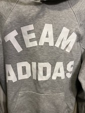 Adidas Sweatshirt Youth Small 8 Gray Hoodie w Pouch Spell Out Logo