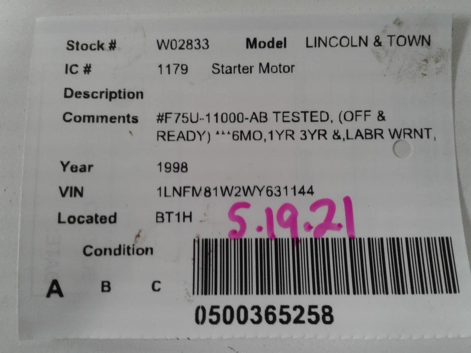 Motor de arranque usado se adapta a: Lincoln & Town Car 1998 8-330 5,4 grado A Foto 4 de 4