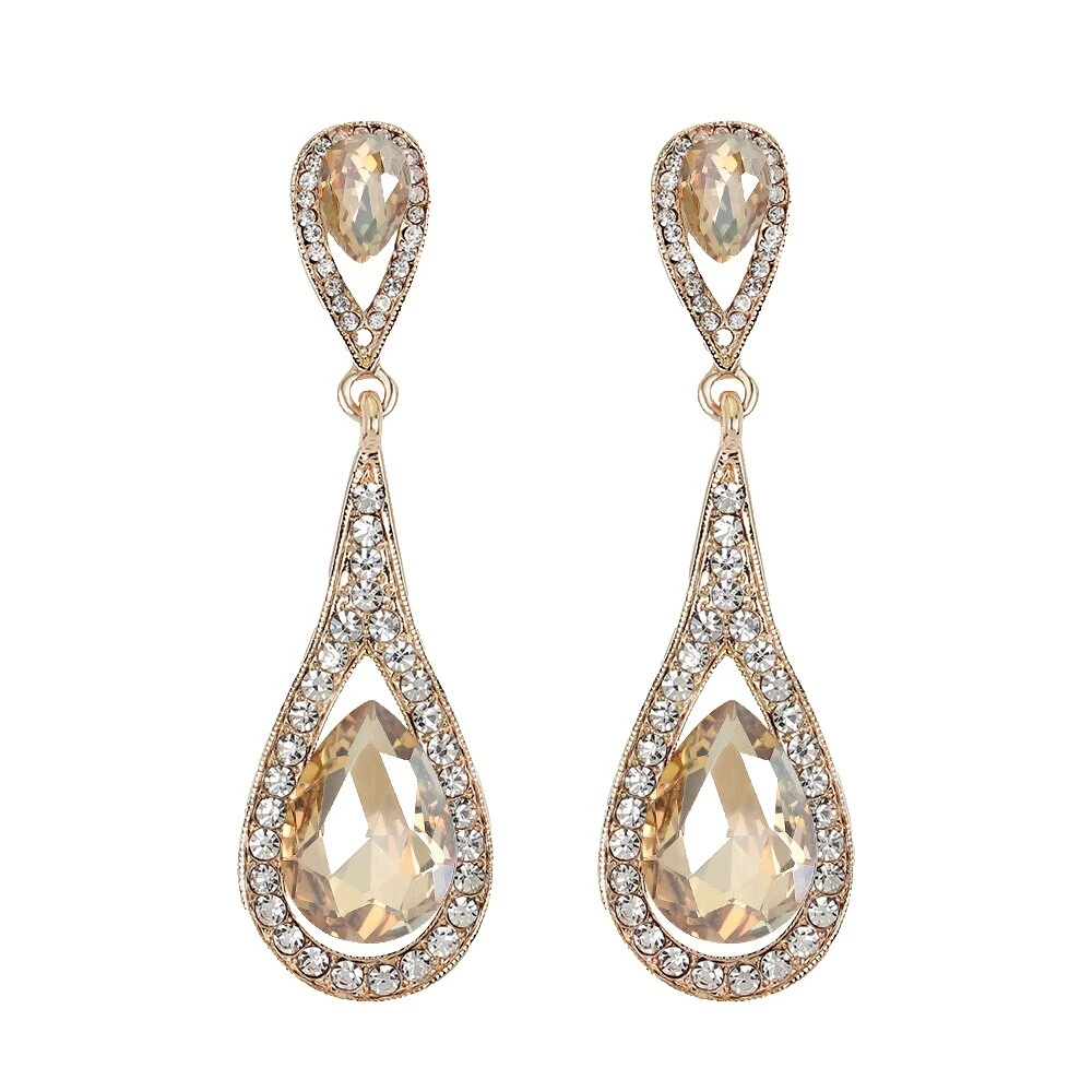 Piedra de Cristal Oro Blanco Pendientes de Moda