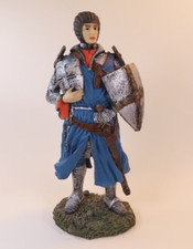 Medieval Blue Knight 9.5" Resin Statue Figurine w/ Chainmail Armor