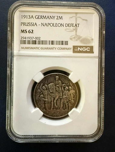 FOR SALE: 1913 Germany Prussia 2 Mark "Napoleon’s Defeat" – NGC MS62