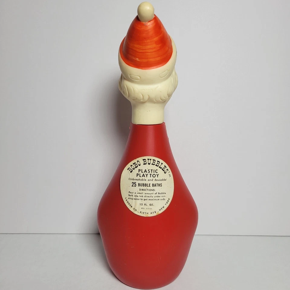 Vtg Santa Claus Bobo Bubbles Lander Bubble Bath Plastic Bottle EMPTY Rubber Head - Image 4 of 4