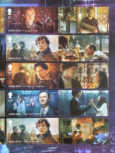 GB 2020 Stamps MNH Sherlock Holmes 1st Class Sheet Unfranked OFF Paper with Gum - Picture 7 of 9