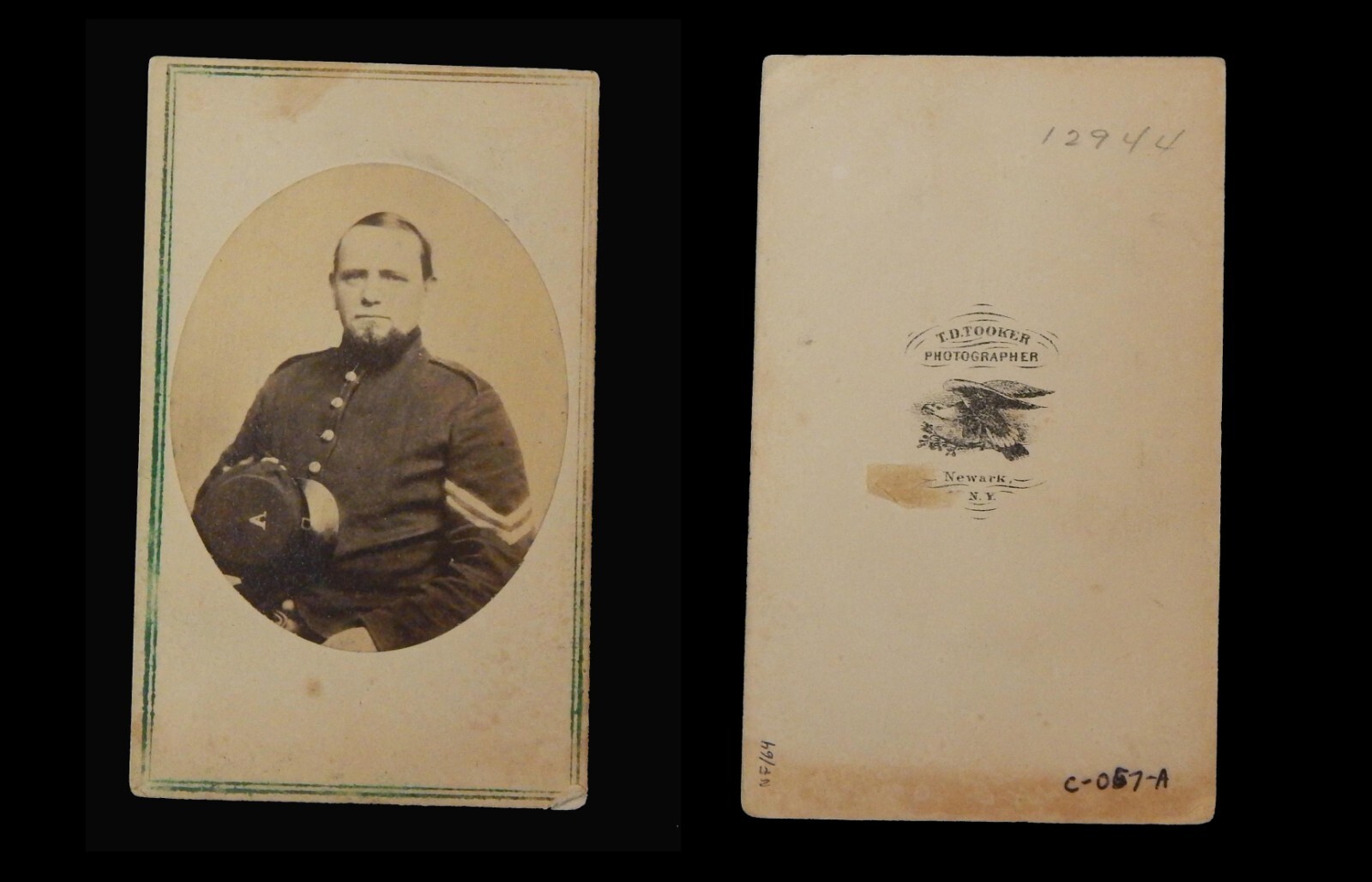 US CIVIL WAR CDV PHOTO UNION CORPORAL SOLIDER SITTING ~  TOOKER NEWARK NEW YORK