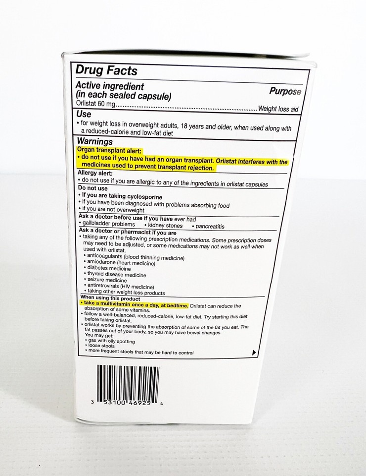 alli Weight Loss Diet Pills, Orlistat 60 mg Capsules 120 Count Refill