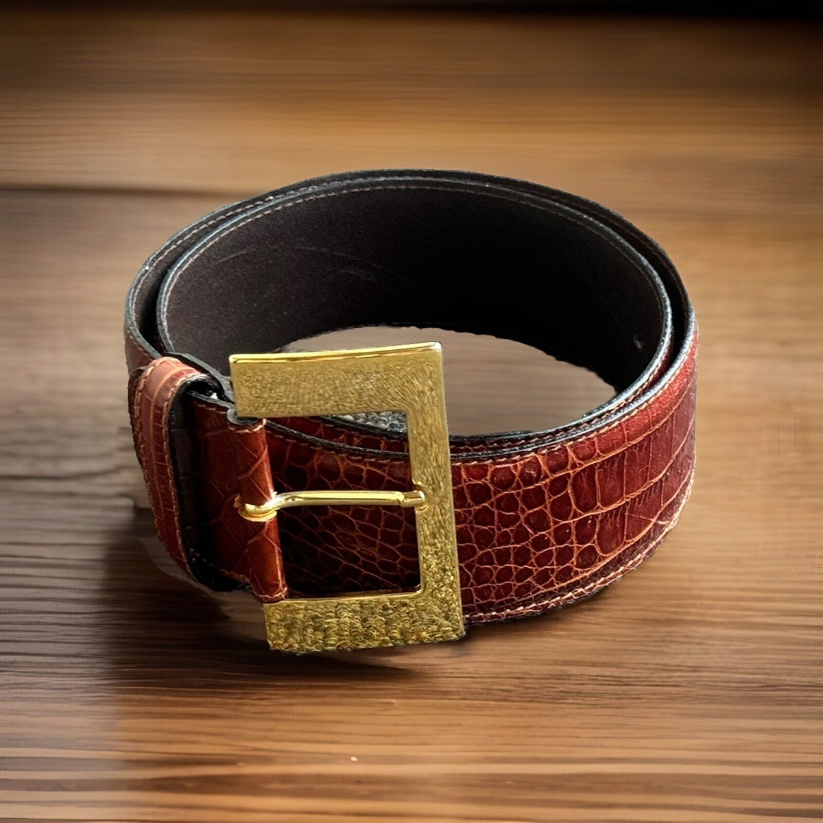MCM & Mondi Leather Belt Made in Italy MCM Golden Buckle Dijon Tan RARE Vintage Mcm (Cognac Travia Sliding Buckle Reversible Belt) – VIP  main image 2