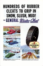 Vintage print ad Tire General Hundreds of Rubber Cleats to Grip Snow 1950s art