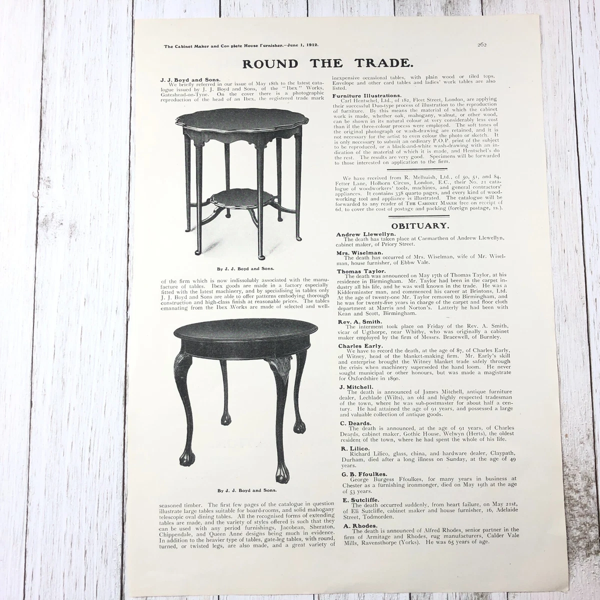 JJ Boyd Sons Ball Claw Table Furniture Antique Print Ad