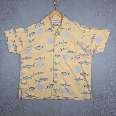Columbia Shirt Mens Size XL Camp Loop Collar Tarpo Fish All Over Print Loose Fit