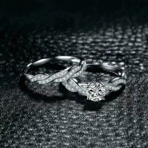2Ct Round Cut Lab-Created Diamond Bridal Set Ring 14K White Gold Plated - Picture 2 of 5