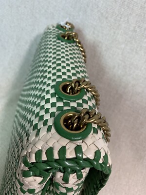 NEW Tory Burch Kira Green Woven Leather Small Convertible Shoulder