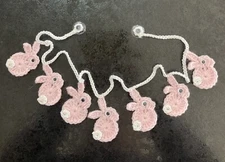 🐰Hand Crochet Pink  Bunny Rabbits window sequin Gift Camper Christmas  bunting