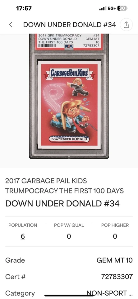 2017 GPK Trumpocracy Down Under Donald PSA 10 pop 6 - Image 3 of 3