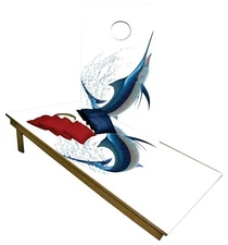 Blue Marlin Fish CORNHOLE BEANBAG TOSS GAME w Bags Game Board Fishing Set 