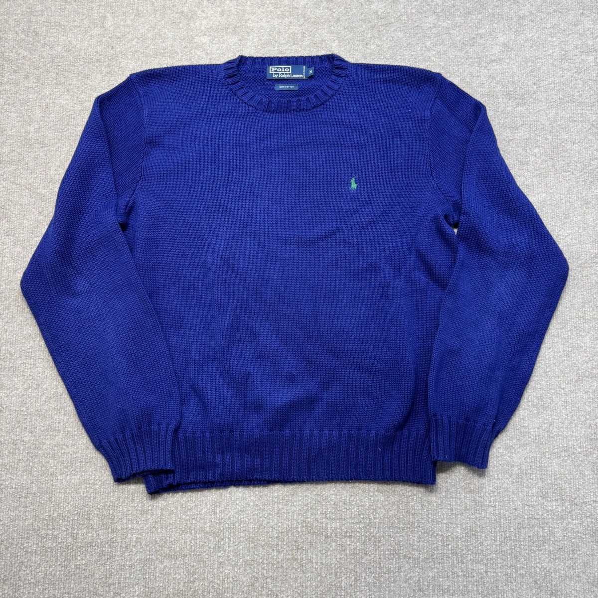 Polo Knit Sweater Mens M 100% Cotton Ralph Lauren Cable 90s
