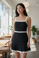 NWT alice + olivia Women's Clarine Square Pleated Mini Dress Size AU 10 $395